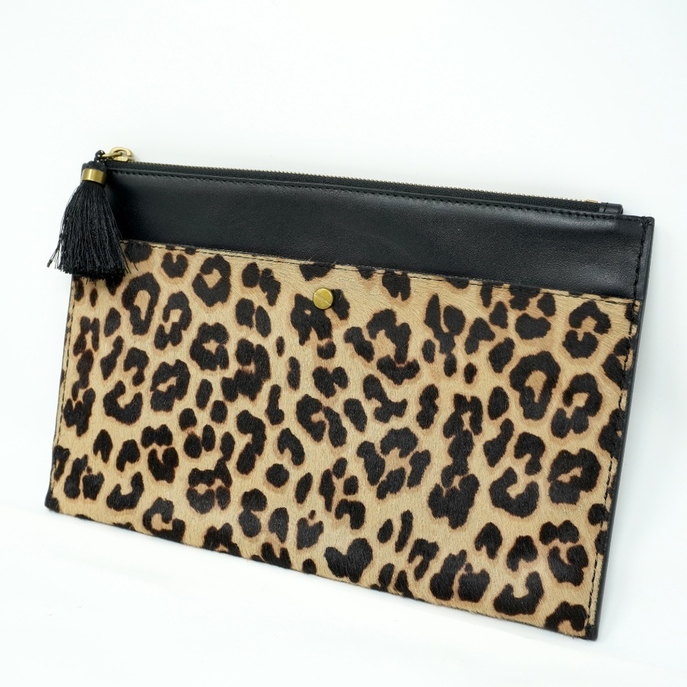 J.Crew Leather and Leopard Print Clutch
